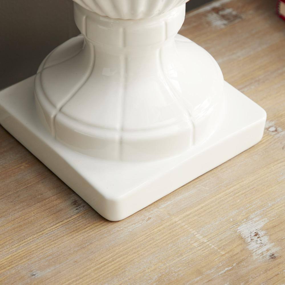 26" White Ceramic Tall Fluted Urn Vase with Lid