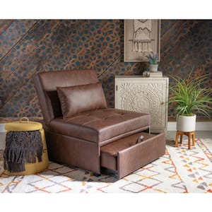 Brooks 31 in. W Chestnut Brown Faux-Leather Twin Sofa Bed