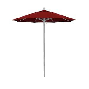 7.5 ft. Gray Woodgrain Aluminum Commercial Market Patio Umbrella Fiberglass Ribs and Push Lift in Red Pacifica
