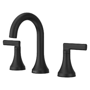 Vedra 8 in. Widespread Double Handle High Arc Bathroom Faucet with Drain Kit Included in Matte Black