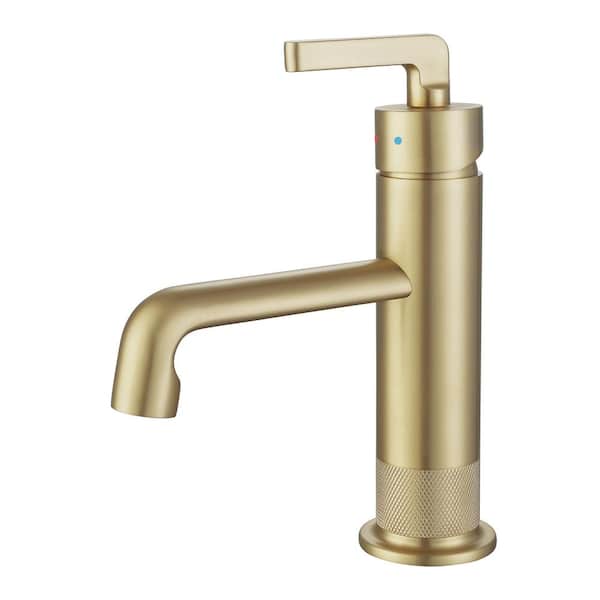 Tomfaucet Single Handle Single Hole Bathroom Faucet in Brushed Gold