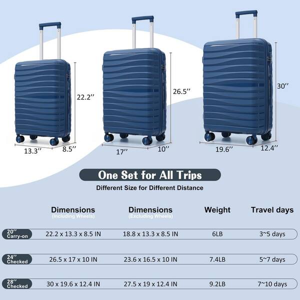 Tatahance 3-Piece Blue Premium PP Hardside Spinner Luggage Set