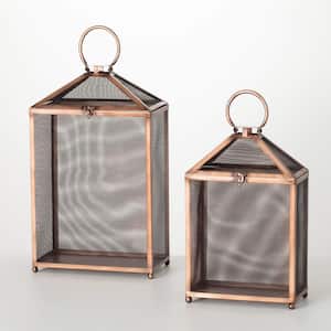 19.5 in. and 15.75 in. Outdoor Copper Screen Lanterns Set of 2, Metal