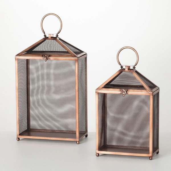 SULLIVANS 19.5 in. and 15.75 in. Outdoor Copper Screen Lanterns Set of 2, Metal