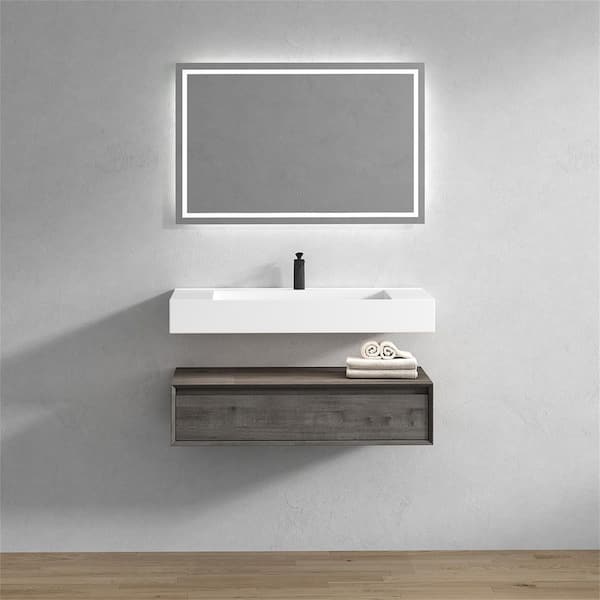 BV Better Vanity Alysa 42 in. W. x 20 in. D x 23 in. H Single Sink Floating Bath Vanity in Smoke Oak with White Acrylic Top