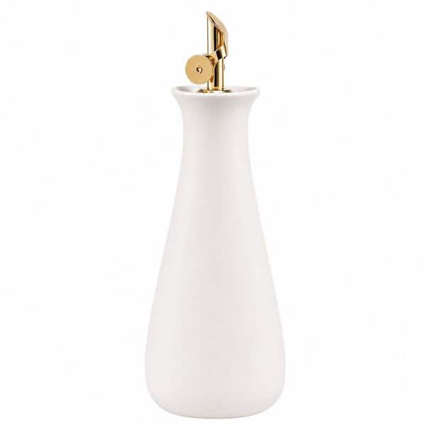 Ceramic Olive Oil Dispenser with Gold Self-Closing Spout, 530ml White Leak Proof Ceramic Oil Dispenser for Kitchen