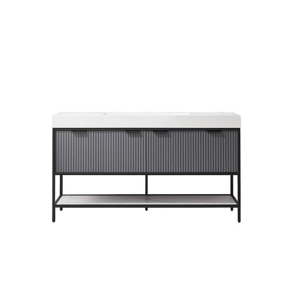 ROSWELL Marcilla 60 in. W x 20 in. D x 34 in . H Single Sink Bath Vanity in Grey with White Integral Sink Top