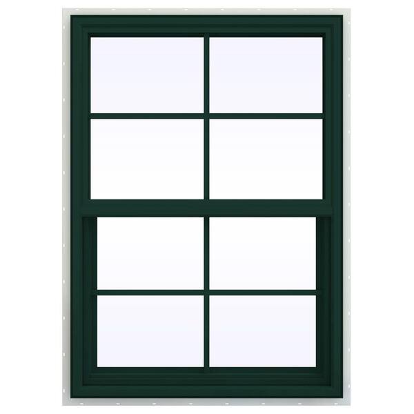 JELD-WEN 29.5 in. x 47.5 in. V-4500 Series Single Hung Vinyl Window with Grids - Green