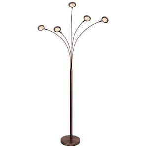Orion 74 in. Oil Brushed Bronze Industrial 5-Light LED Energy Efficient Floor Lamp with 5 Adjustable Swing Arm Heads