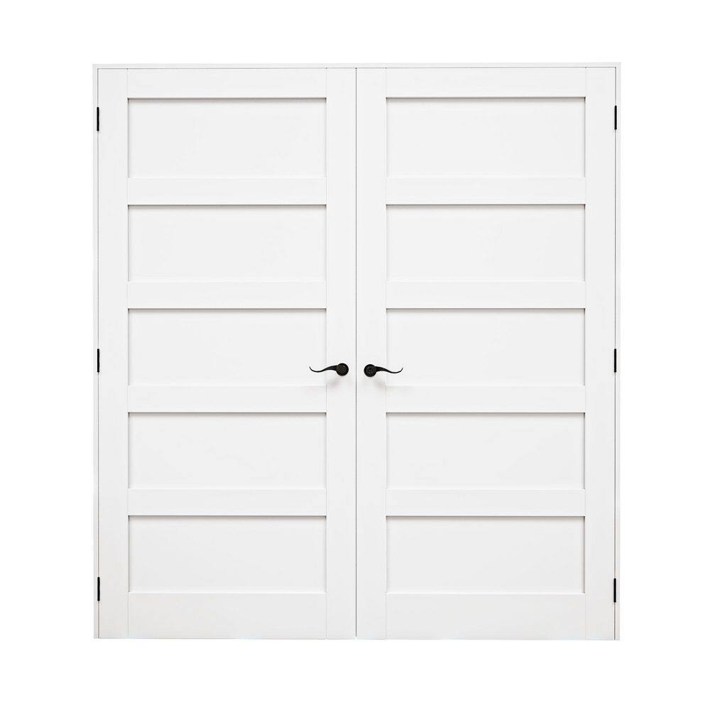 72 in. x 80 in. Blank 5-Lite White Solid Core MDF Wood Universal Handed Double Prehung French Door with Assemble Jamb price history on PriceWatchPro