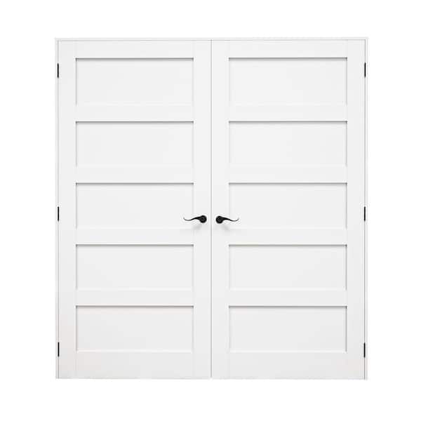 ARK DESIGN 72 in. x 80 in. Blank 5-Lite White Solid Core MDF Wood Universal Handed Double Prehung French Door with Assemble Jamb