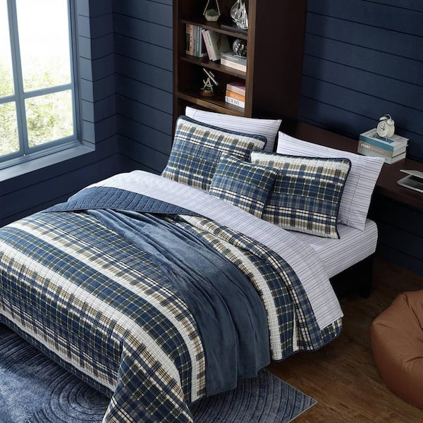 Nautica Highline 4-Piece Navy Blue Cotton Bonus Twin Comforter Set  USHS8K1201089 - The Home Depot