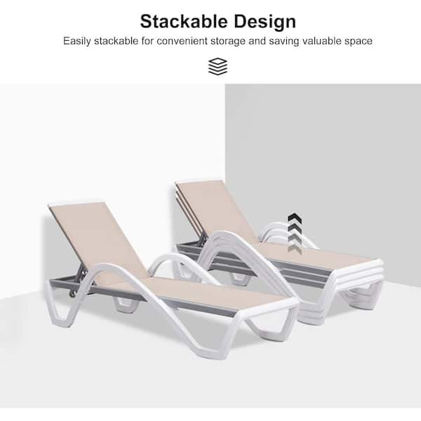 Patio Chair Set Plastic Outdoor Chaise Lounge Chairs for Outside Beach in-Pool Lawn Poolside, Beige