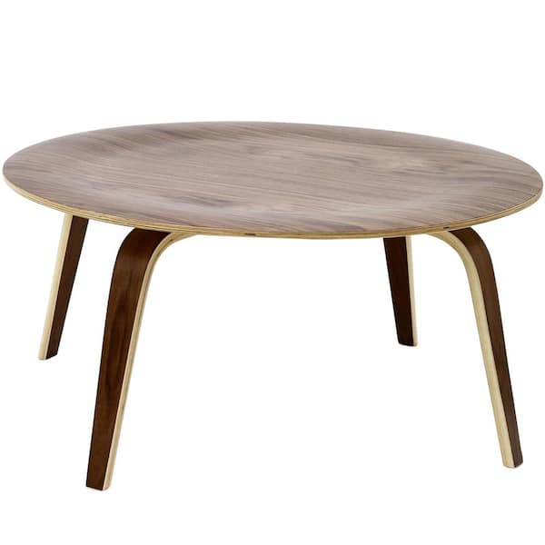 MODWAY 34 in. Walnut Medium Round Wood Coffee Table