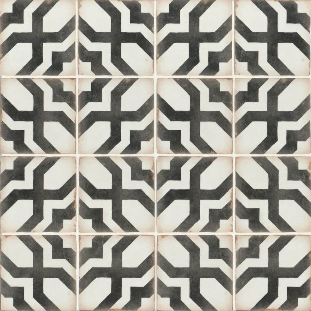 Casablanca 5" x 5" Black and White Ceramic Floor Tile