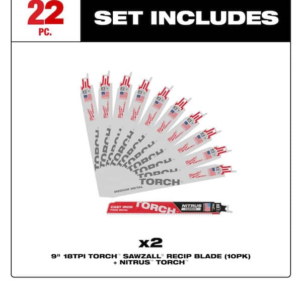 Milwaukee (22 piece) 20 9 in. 18 TPI TORCH Medium Metal SAWZALL
