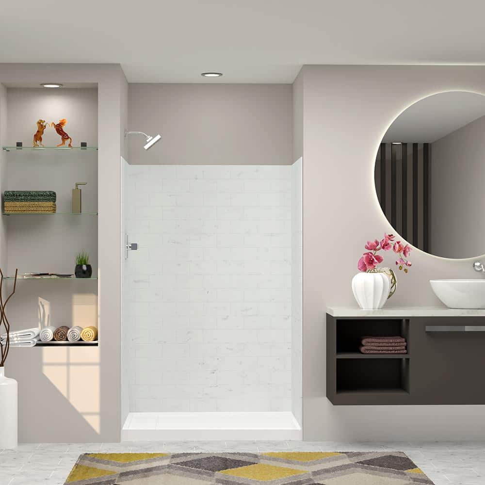 SaraMar 36 in. x 48 in. x 72 in. 3-Piece Easy Up Adhesive Alcove Shower Wall Surround in White Venito price history on PriceWatchPro