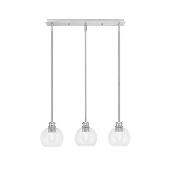 Unbranded Albany 60-Watt 3-Light Brushed Nickel Linear Pendant Light with Clear Bubble Glass Shades and No Bulbs Included