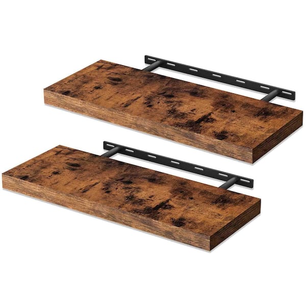 Unbranded 24 in. W x 8 in. D Rustic Brown Floating Decorative Wall Shelf Set of 2