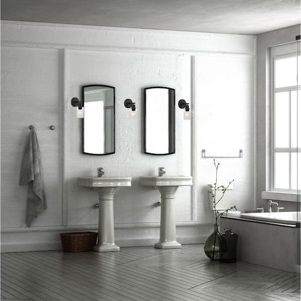 Cedar Lane 5 in. 1-Light Matte Black Modern Wall Sconce with Clear and Etched Glass Shade