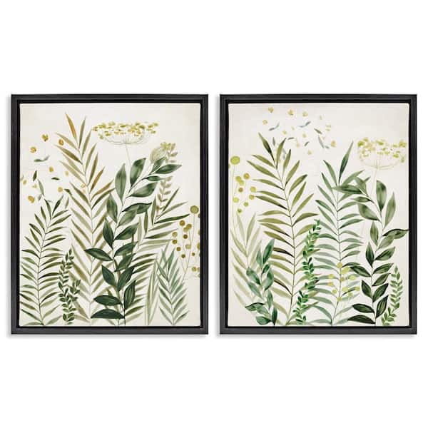 Stupell Industries Varied Leaves and Fronds by Hannah Dawson 2-Pieces Black Floater Frame Nature Graphic Art Print 31 in. x 25 in.