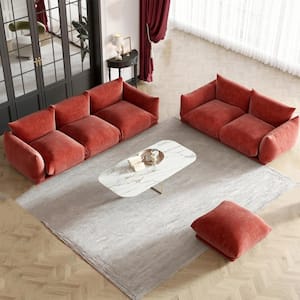 Comfy Living Room Set 2-Seat 3-Seat Ottoman Minimalism Flared Arm Wide Bread Shape Chenille Thick Sofa Couch, Orange