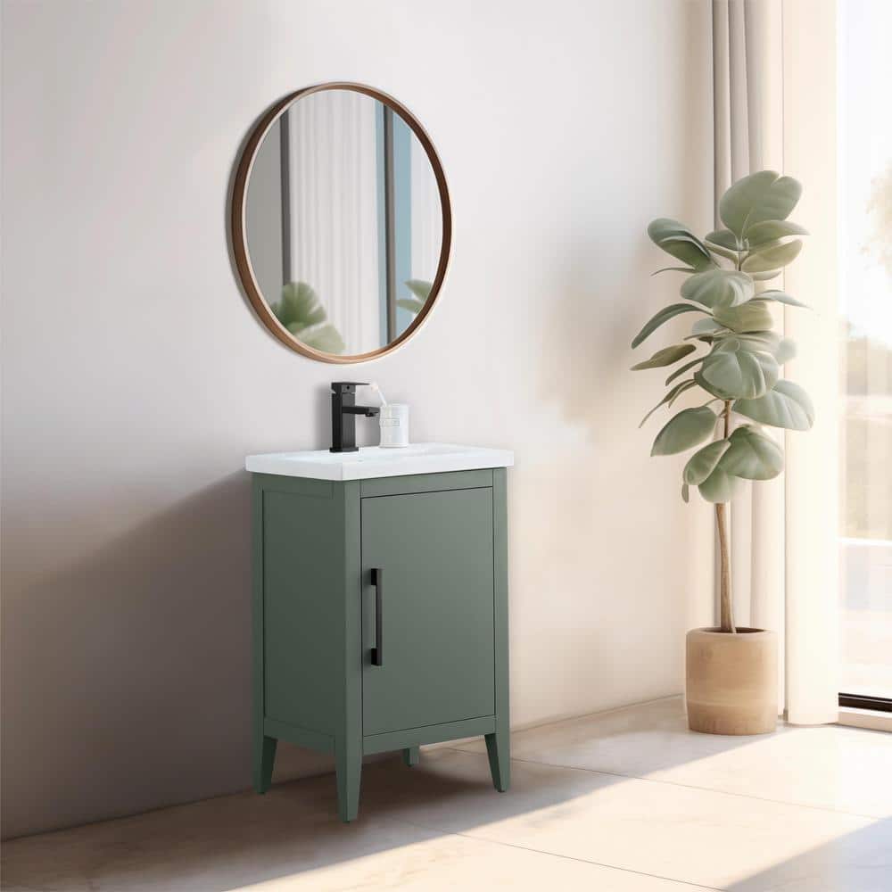 20'' Vintage Green Single Bathroom Vanity with Ceramic Top