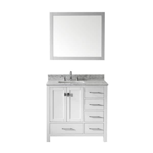 Virtu USA Caroline Avenue 36 in. W Bath Vanity in White with Marble Vanity Top in White with Square Basin and Mirror