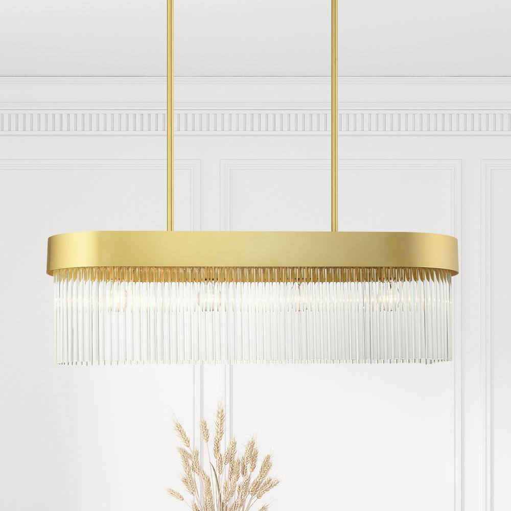 Soft Gold Crystal Rods 4-Light Linear Chandelier