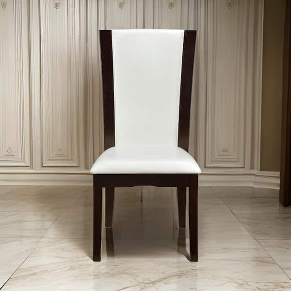 Benjara White and Black leather Side Chair with Slanted Back Design (Set of 2)