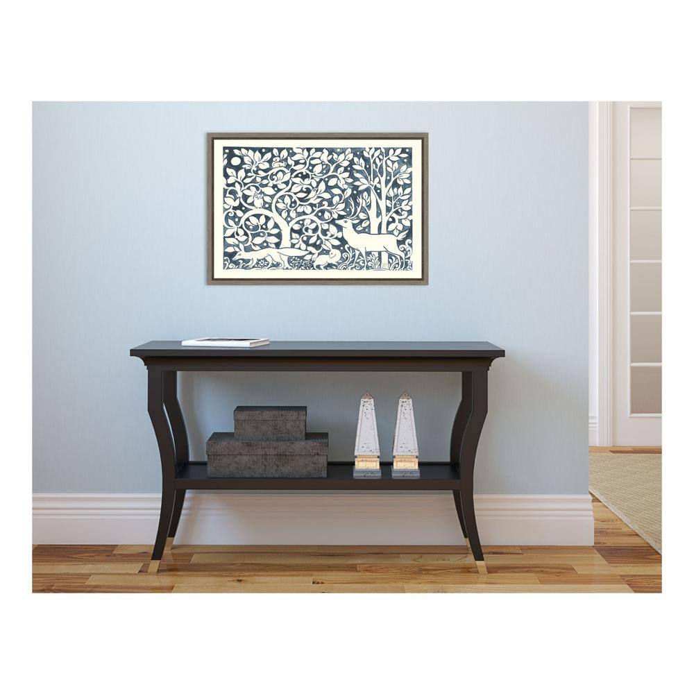 Graywash Framed Navy and White Botanic-Inspired Canvas Print