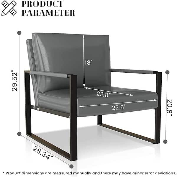 Gray Mid-Century Style Faux Leather Upholstered Armchair with Steel Frame