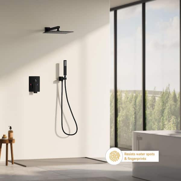 Rainfall 2-Handle 2-Spray 12 in. Square High Pressure Shower Faucet in Matte Black (Valve Included)