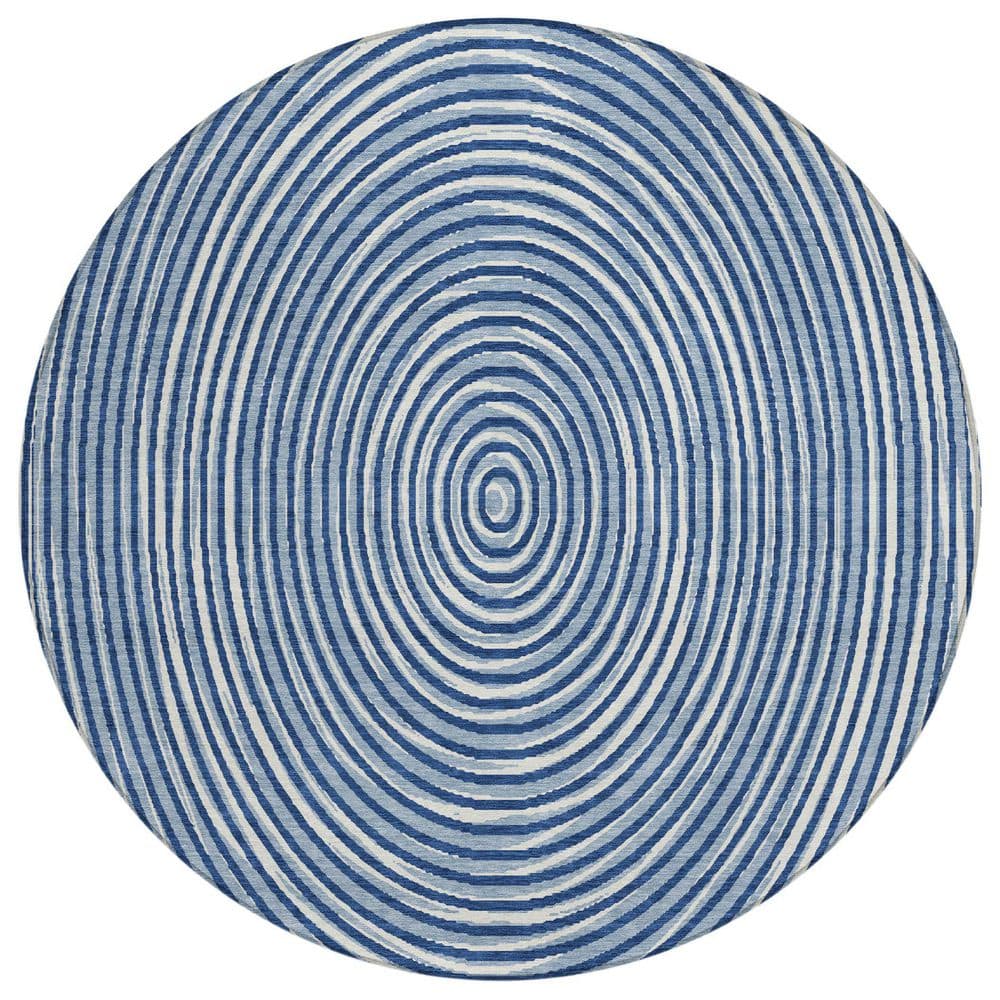 Chantille Machine Washable Indoor/Outdoor Abstract ACN2647 Navy 8 ft. x 8 ft. Round Rug price history on PriceWatchPro