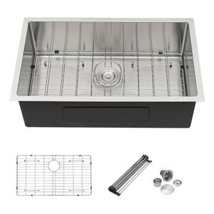 Brushed Nickel Stainless Steel 32 in. x 19 in. Single Bowl Undermount Kitchen Sink with Bottom Grid
