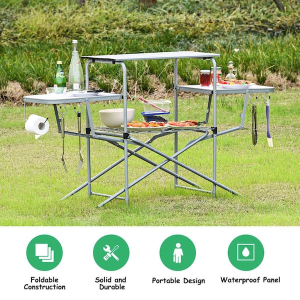 Costway Foldable Camping Table Outdoor Kitchen Portable Grilling