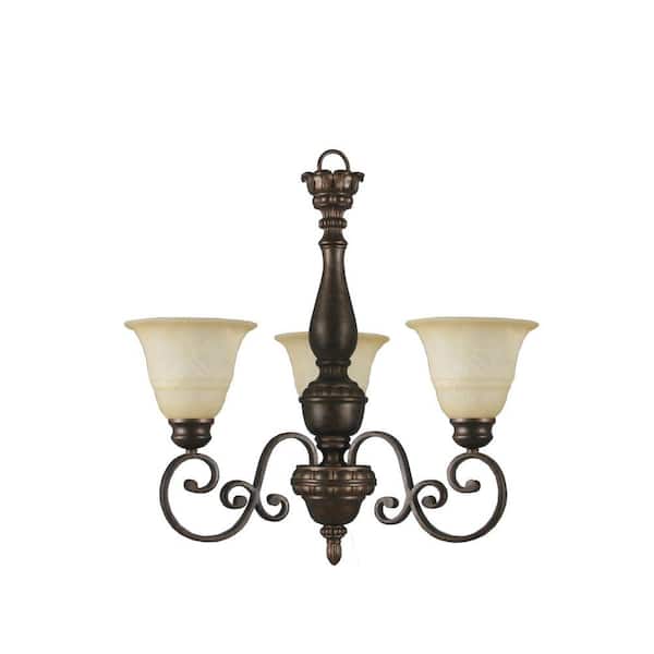 Hampton Bay Carina 3-Light Aged Bronze Chandelier with Tea-Stained Glass Shade