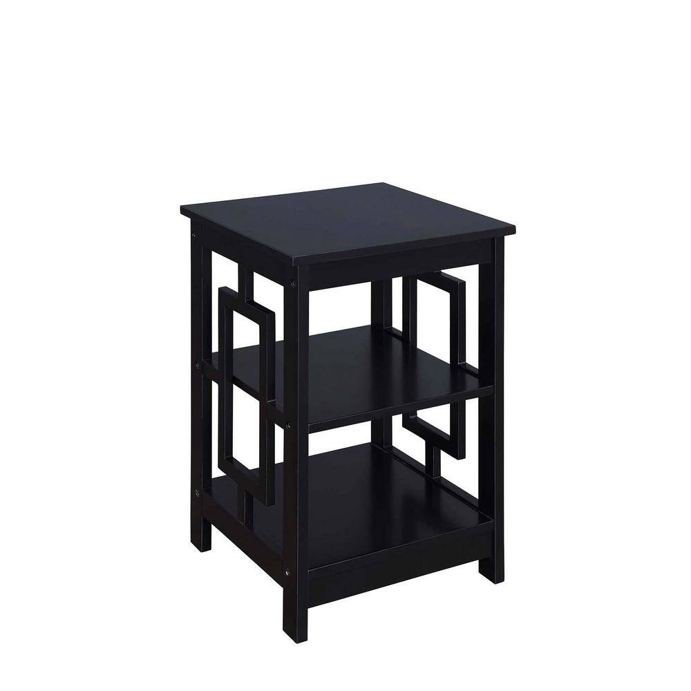 Town Square Black Wood 16" Square End Table with Shelves