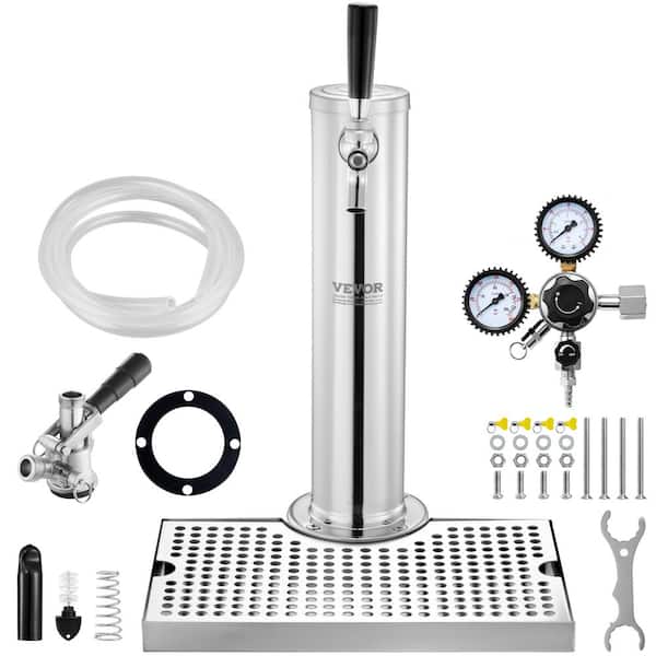VEVOR Kegerator Tower Kit Single Tap Beer Conversion Kit Silver Stainless Steel Keg Beer Tower Dispenser with Dual Gauge