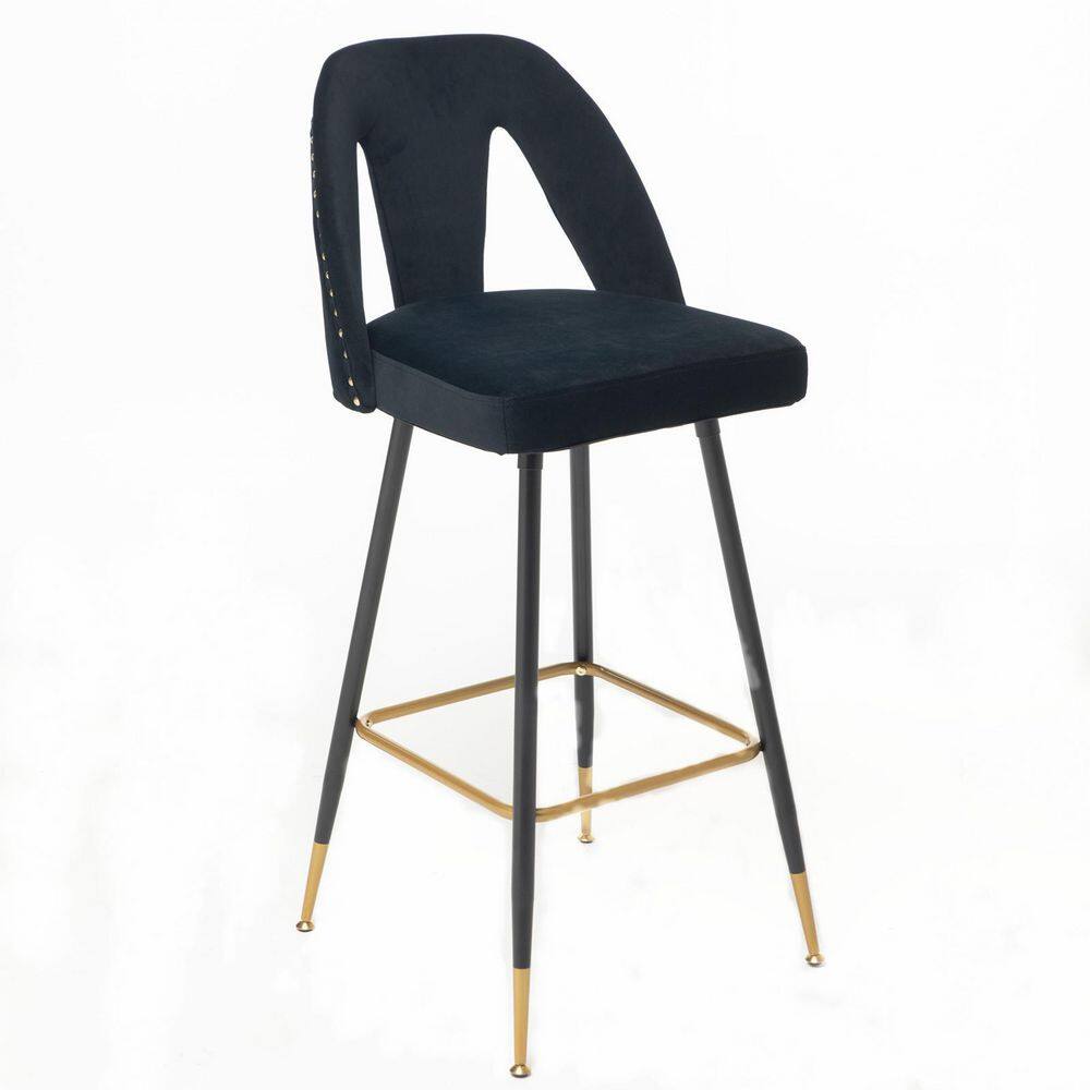 URTR 40.8 in. Black High Back Metal Frame Velvet Upholstered Bar Stool