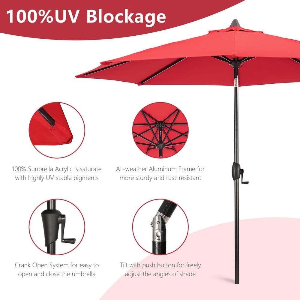 9 ft. Red Canvas Aluminum Market Patio Umbrella with Crank Lift