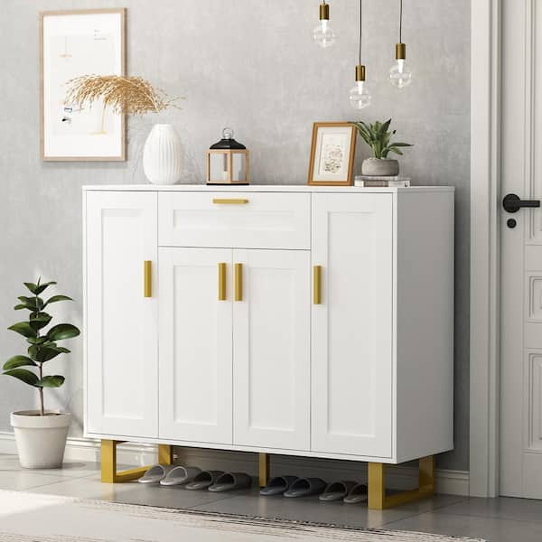 FUFU&GAGA White Storage Cabinet with 1-Drawer and 11 Shelves, 39.4 in H x 47.2 in W