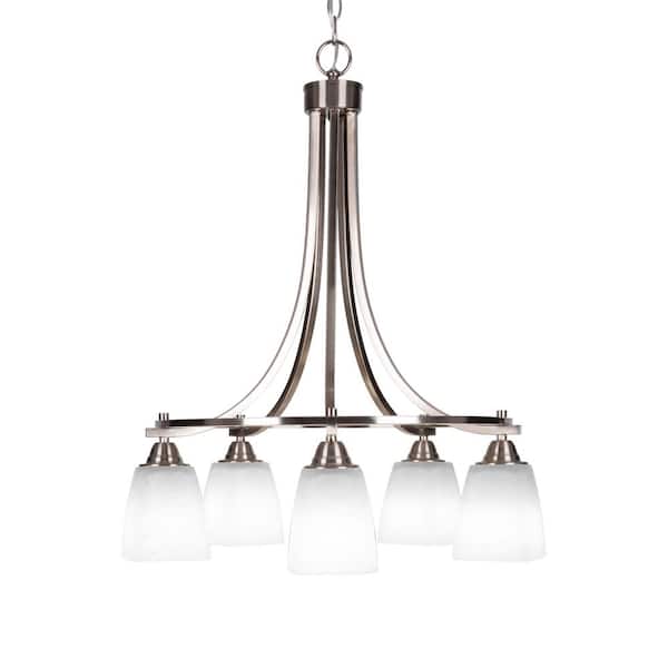 Unbranded Madison 5-Light Brushed Nickel Round Chandelier with 4.5 in. Square White Muslin Glass Shades, No bulbs included