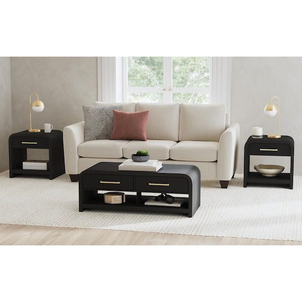 Woodridge 48 in. Black with Grain Rectangle Coffee Table with Casters/Push Through Drawer
