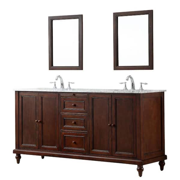 Direct vanity sink Classic 70 in. Double Vanity in Dark Brown with Marble Vanity Top in Carrara White and Mirrors