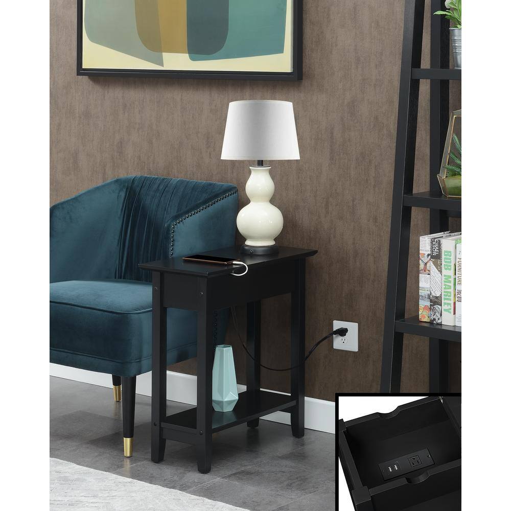 American Heritage Black Flip Top End Table with USB Charging
