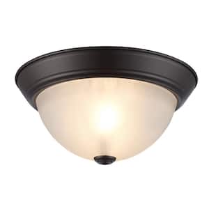 Bowers 11 in. 2-Light Oil Rubbed Bronze Flush Mount Ceiling Light Fixture with Frosted Glass Shade