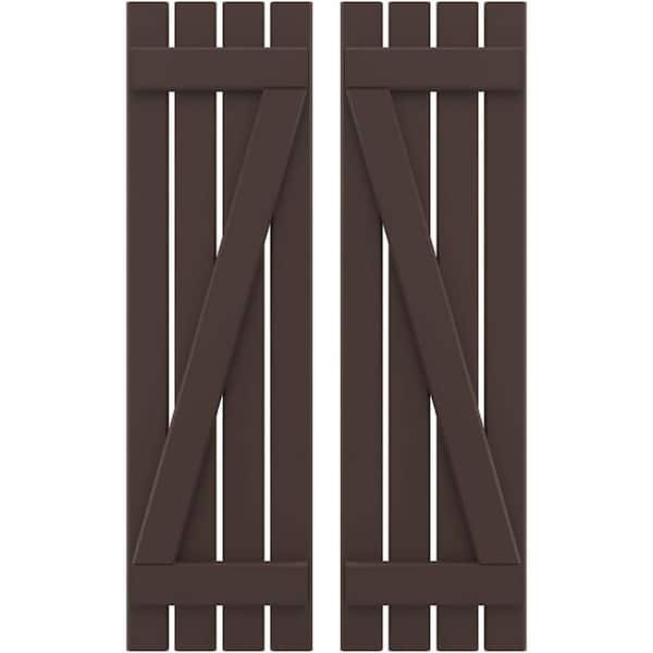 Ekena Millwork 15-1/2 in. W x 40 in. H Americraft 4 Board Exterior Real Wood Spaced Board and Batten Shutters with Z-Bar Raisin Brown