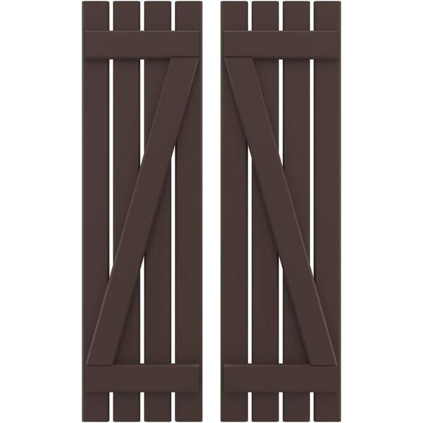 Ekena Millwork 15-1/2 in. W x 45 in. H Americraft 4-Board Exterior Real Wood Spaced Board and Batten Shutters w/Z-Bar in Raisin Brown