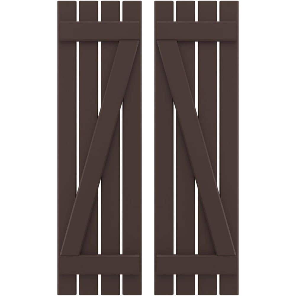 15-1/2 in. W x 55 in. H Americraft 4 Board Exterior Real Wood Spaced Board and Batten Shutters w/Z-Bar Raisin Brown price history on PriceWatchPro